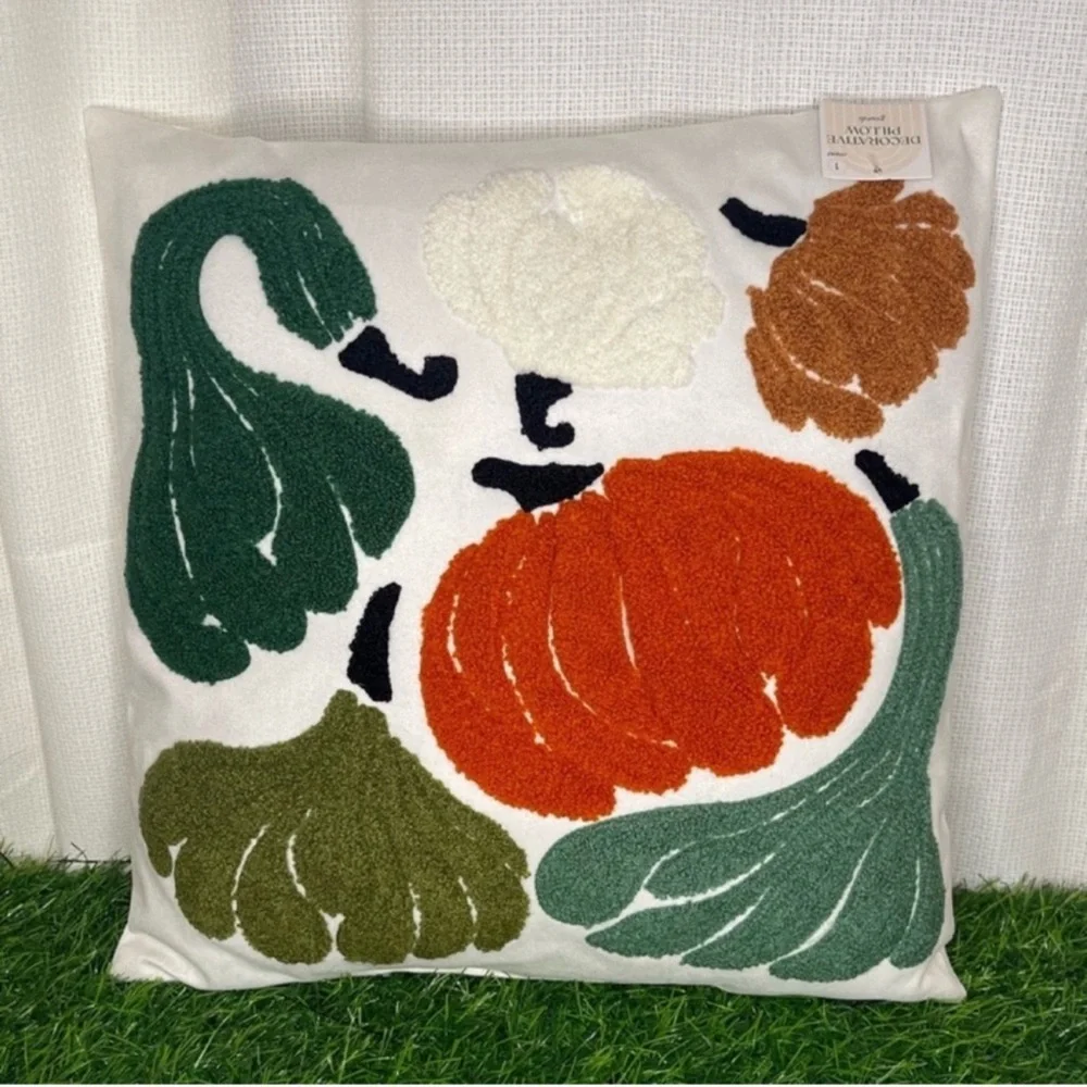 New! Target Embroidered Fall Thanksgiving Pumpkin Gourd Pillow